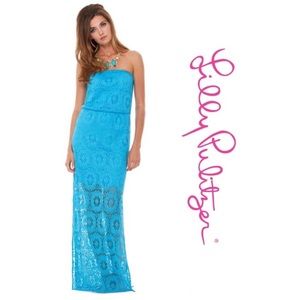 Lilly Pulitzer strapless crochet dress.
